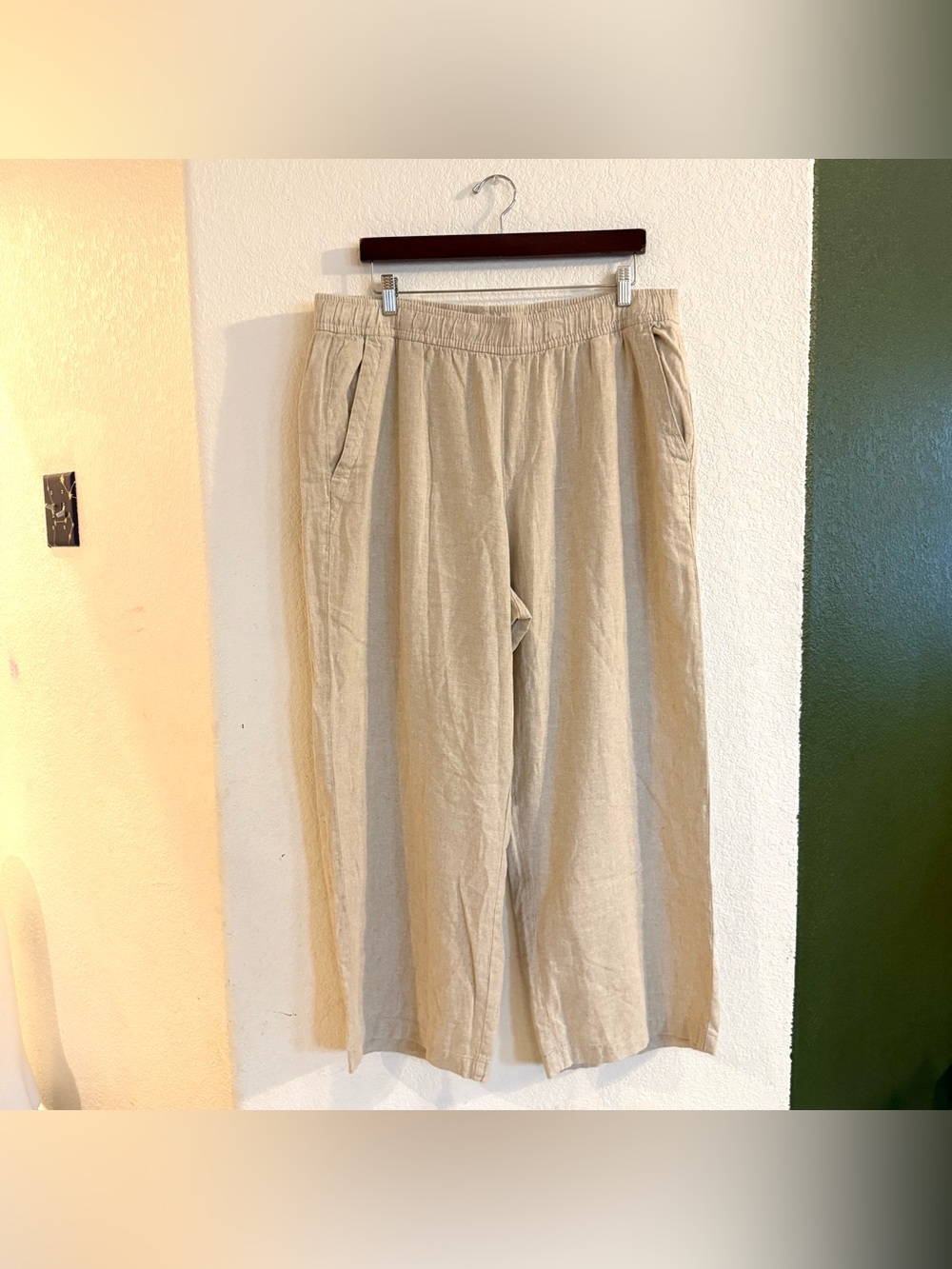 Old Navy Womens Pants Beige Linen Blend Pull On Wide Leg Size XL